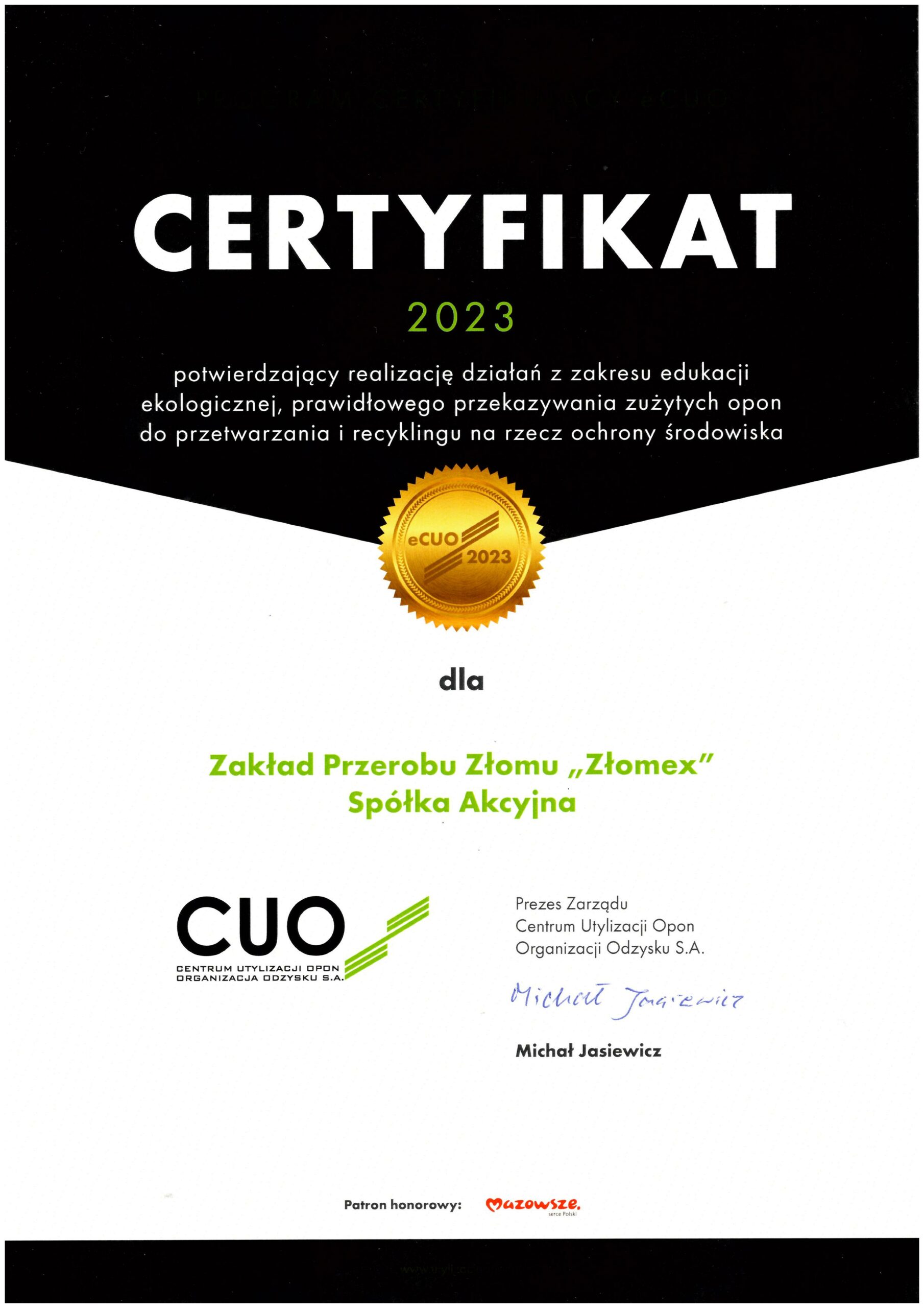 certyfikat cuo scaled certyfikaty i wyróżnienia