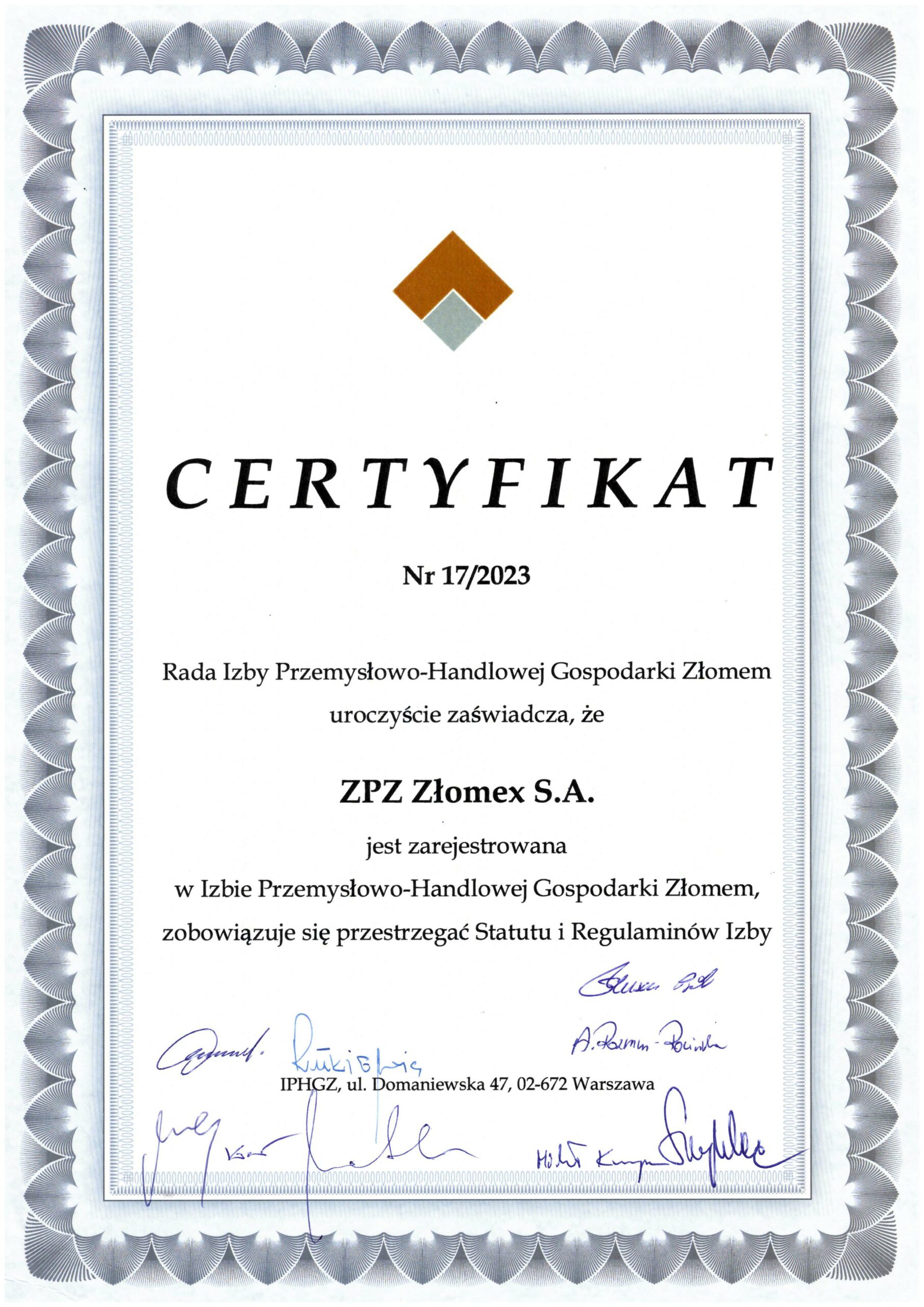 certyfikat iphgz scaled certyfikaty i wyróżnienia
